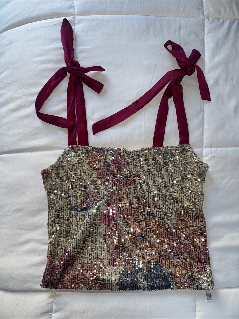 Free People Sequin Floral Tie-Strap Cami - Burgundy Straps - Picture 1 of 1